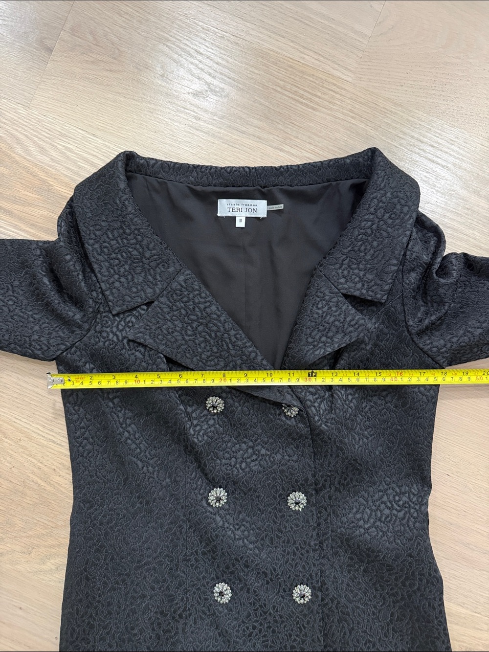 Rickie Freeman TERI JON Black Jacquard Double Breasted Coat Dress Rhinestone 10 - Picture 3 of 7